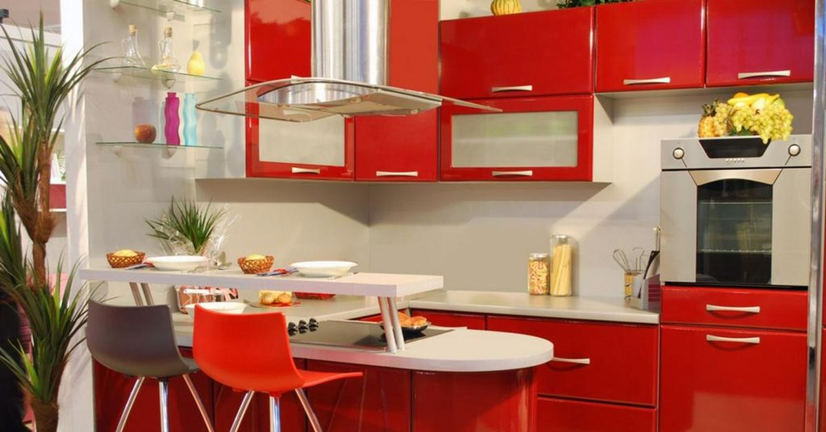 13 Model  Dapur  Minimalis dengan Kombinasi Warna Merah 